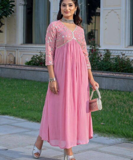 Women's Rayon embroidery work Georgette Fit & Flare Dress