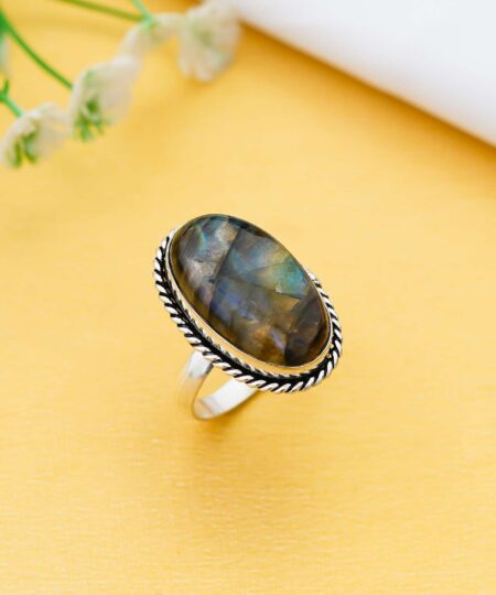 Arts Crystal Products Natural Labradorite Ring Set for Women,Vintage Joint Knuckle Stackable Rings Oval Gemstone Ring