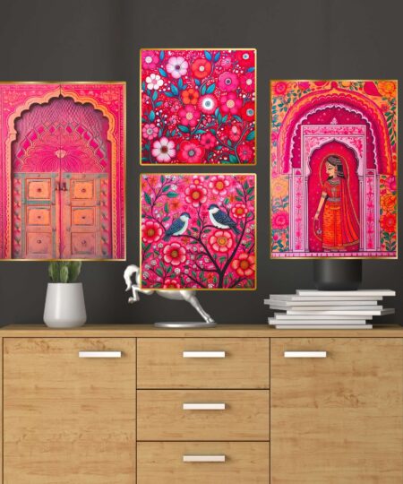 Set of Four Wall Paintings for Wall Dacoration Golden Framed Wall Paintings for Living Room & Bedroom Wall Art for Home Decoration & Office Wall Décor (13x10 inch CH-GD4-1)