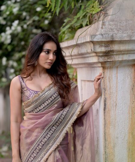 Women's Luxurious Mauve & Purple Art Silk Saree with Intricate Golden Zari & Broad Embroidered Border – Complete with Brocade Blouse for Festive & Wedding Wear