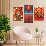 Set of Four Wall Paintings for Wall Dacoration Golden Framed Wall Paintings for Living Room & Bedroom Wall Art for Home Decoration & Office Wall DΓ©cor (13x10 inch CH-GD4-15)
