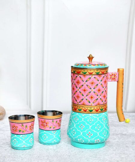 ALUMINIUM JUG WITH GLASS