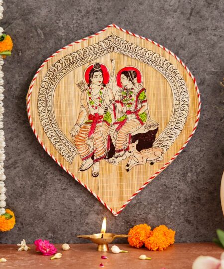 Bamboo Hand Crafted Leaf Design Wall Hangings Of Shri Ram Ji With Janaki Ji For Home Decor | Bamboo Art For Wall Decor