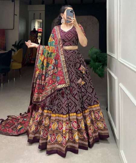 Women's Patola Print Lehenga Choli with Dupatta ? Traditional Gujarati Style Festive Wear